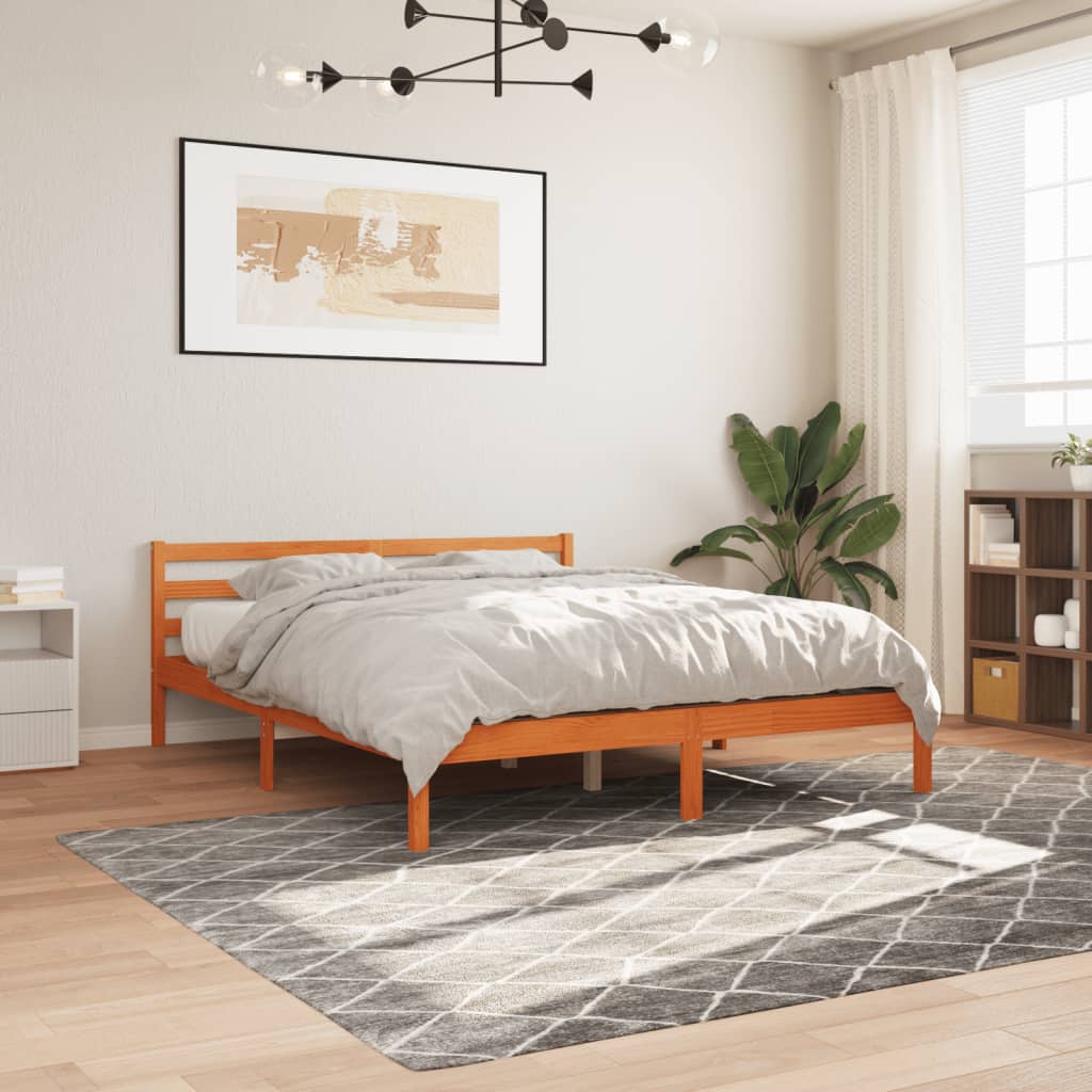 Bed Frame without Mattress Wax Brown 200x200 cm Solid Wood Pine