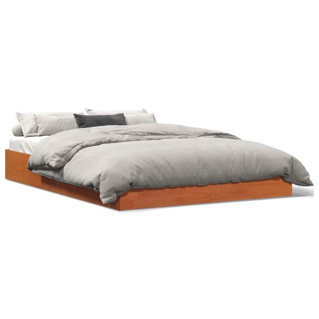 Bed Frame without Mattress Wax Brown 150x200 cm King Size Solid Wood Pine