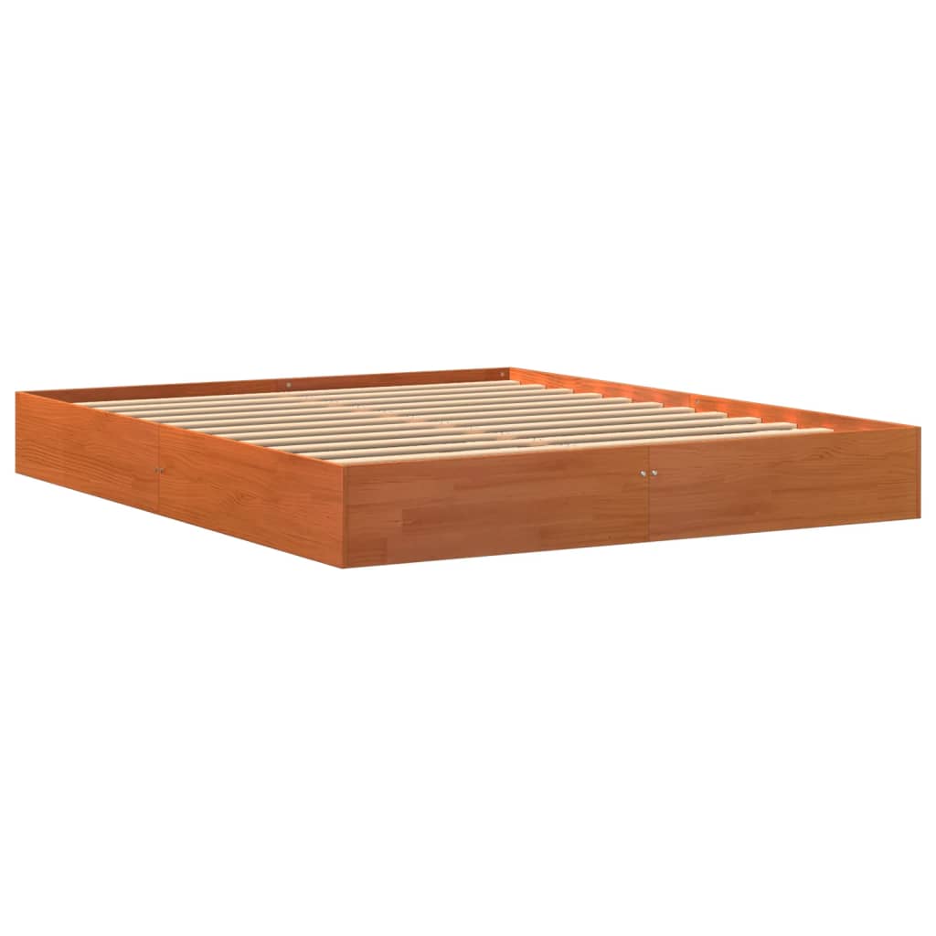 Bed Frame without Mattress Wax Brown 150x200 cm King Size Solid Wood Pine