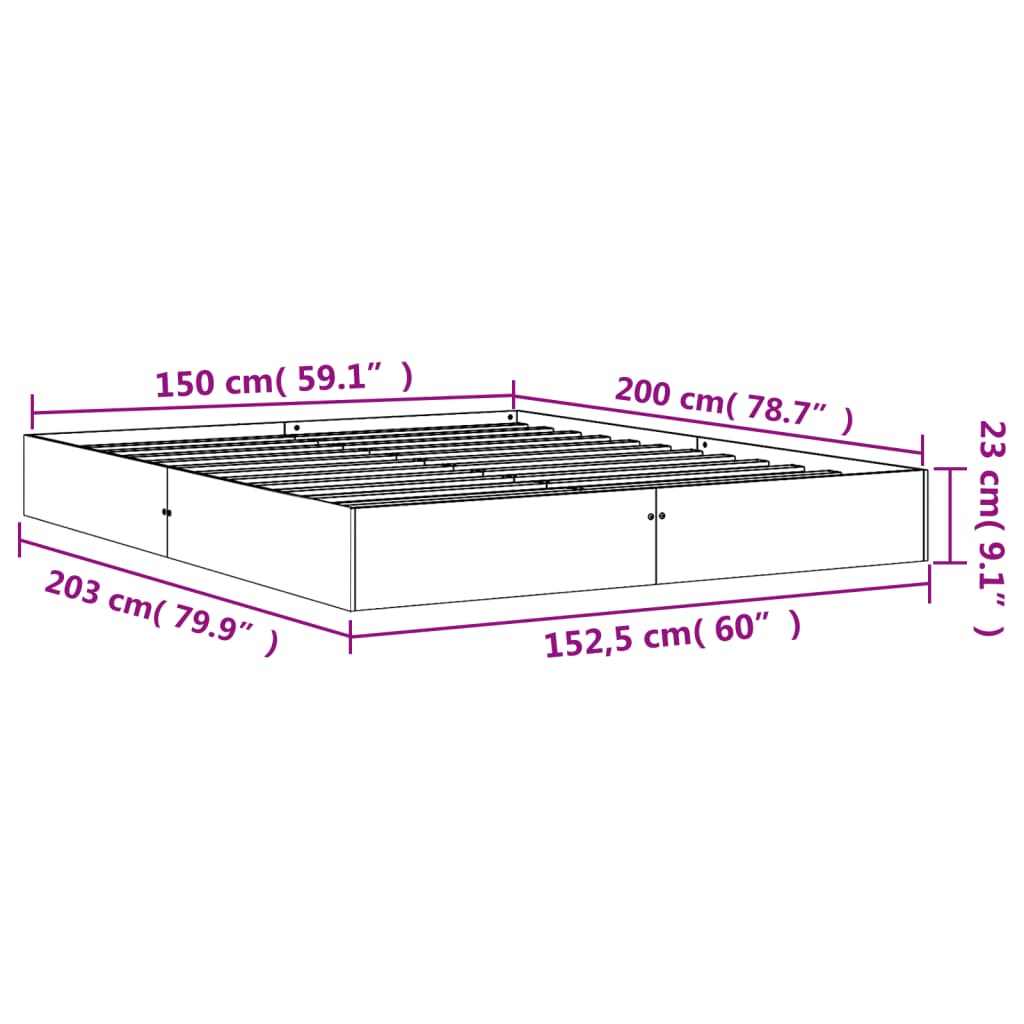 Bed Frame without Mattress Wax Brown 150x200 cm King Size Solid Wood Pine
