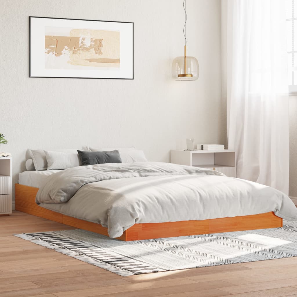 Bed Frame without Mattress Wax Brown 150x200 cm King Size Solid Wood Pine