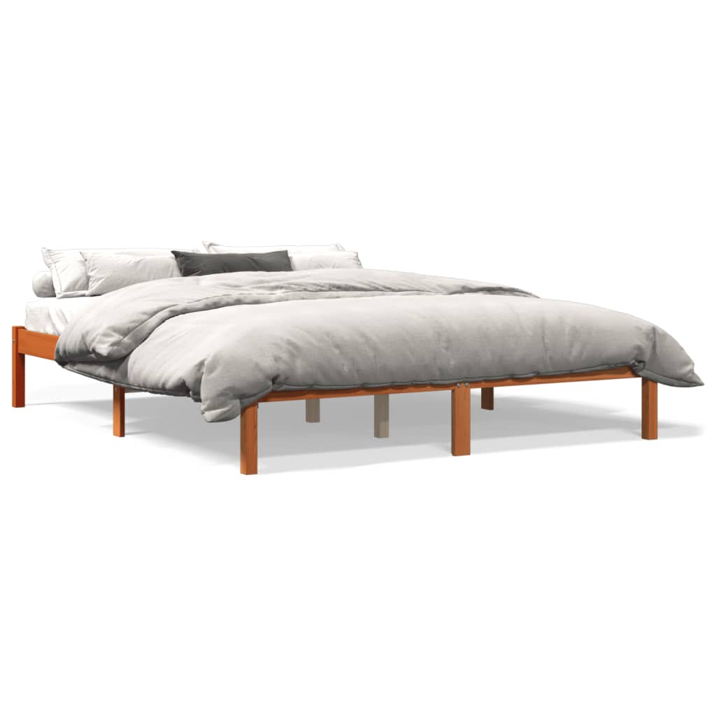 Bed Frame without Mattress Wax Brown 150x200 cm King Size Solid Wood Pine