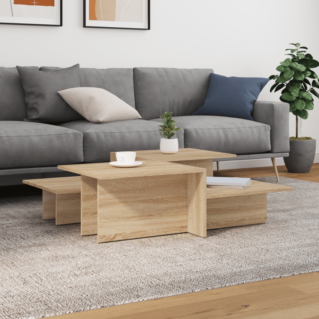 Modern Wooden 2pcs Living Room Coffee Table Set Lounge Side Tables Wood