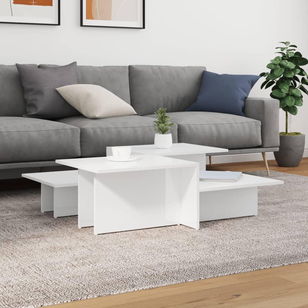 Modern Wooden 2pcs Living Room Coffee Table Set Lounge Side Tables Wood