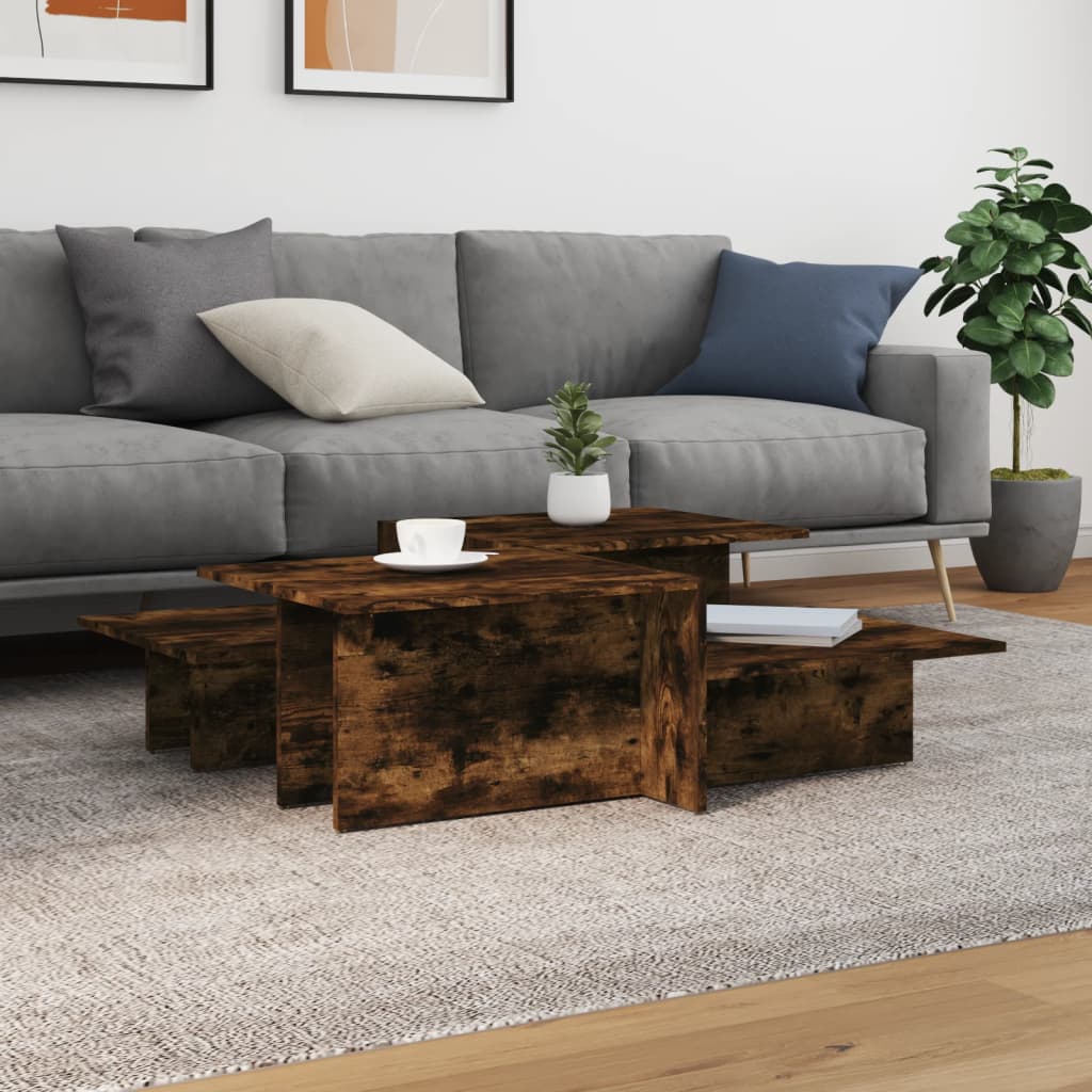 Modern Wooden 2pcs Living Room Coffee Table Set Lounge Side Tables Wood