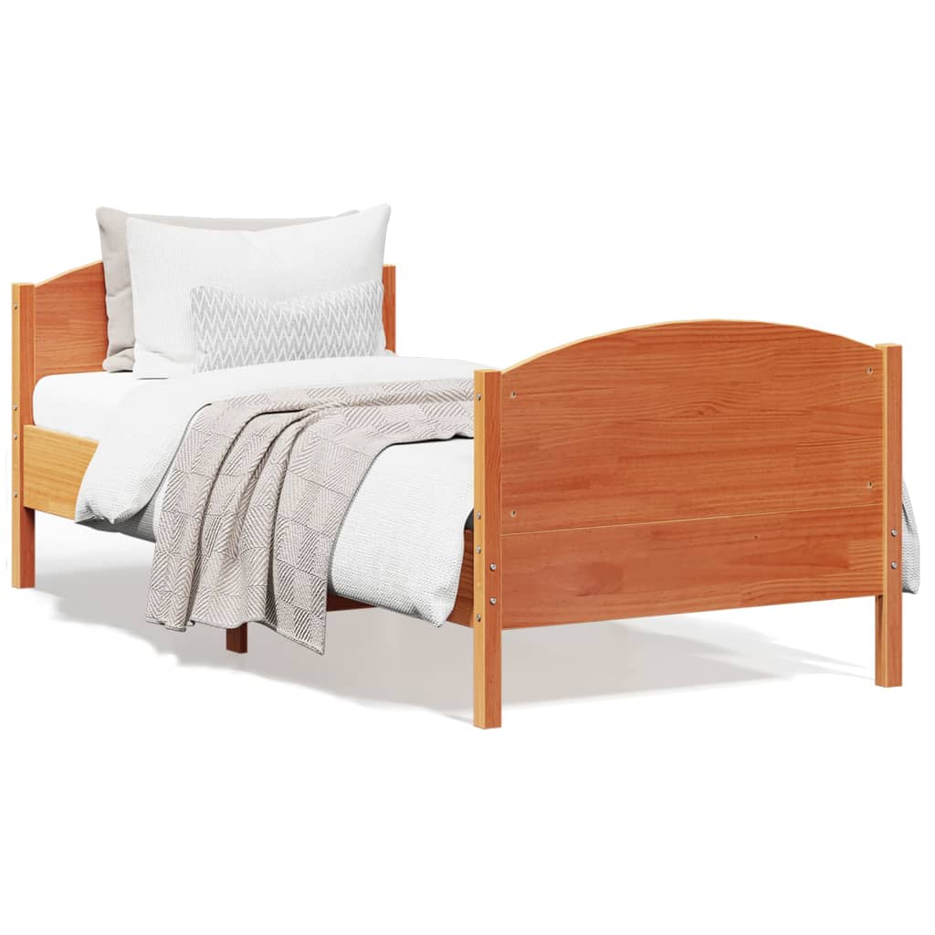 Bed Frame without Mattress Wax Brown 90x200 cm Solid Wood Pine