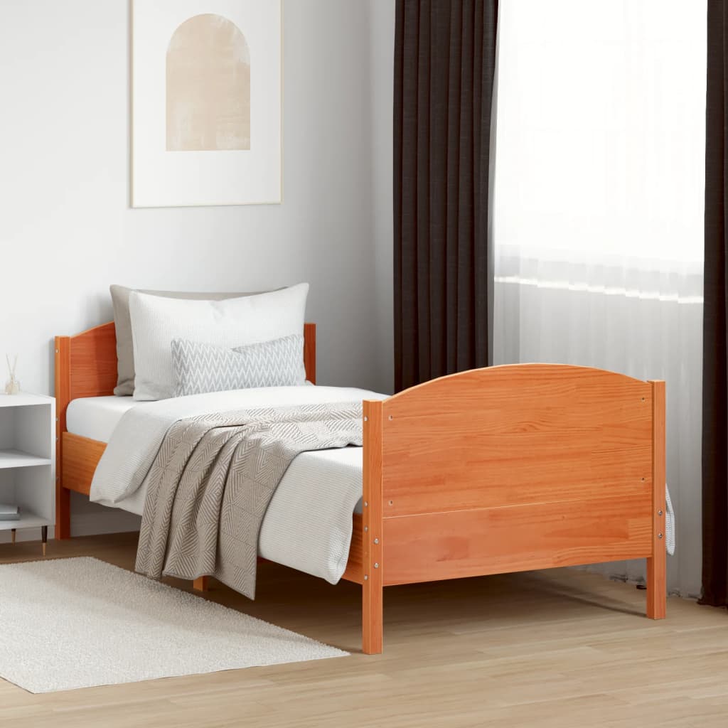 Bed Frame without Mattress Wax Brown 90x200 cm Solid Wood Pine