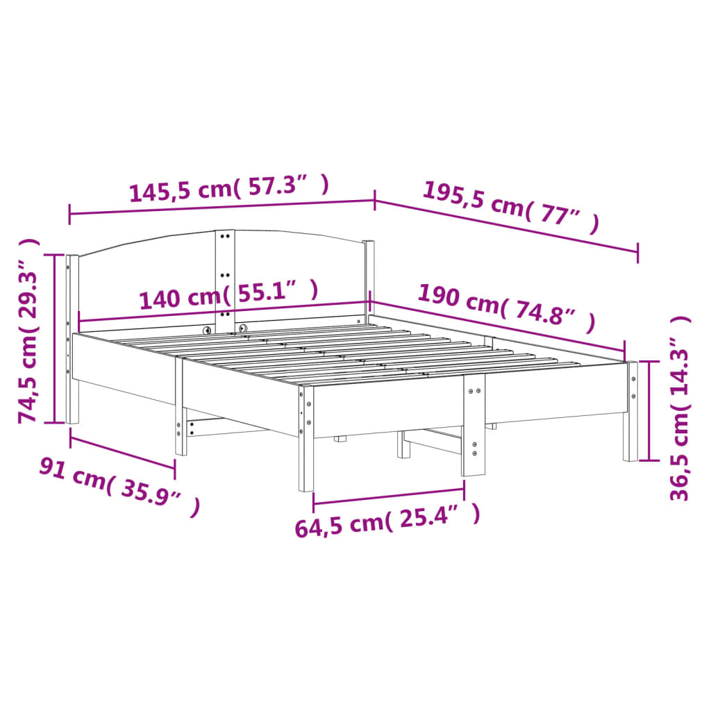 Bed Frame without Mattress 140x190 cm Solid Wood Pine