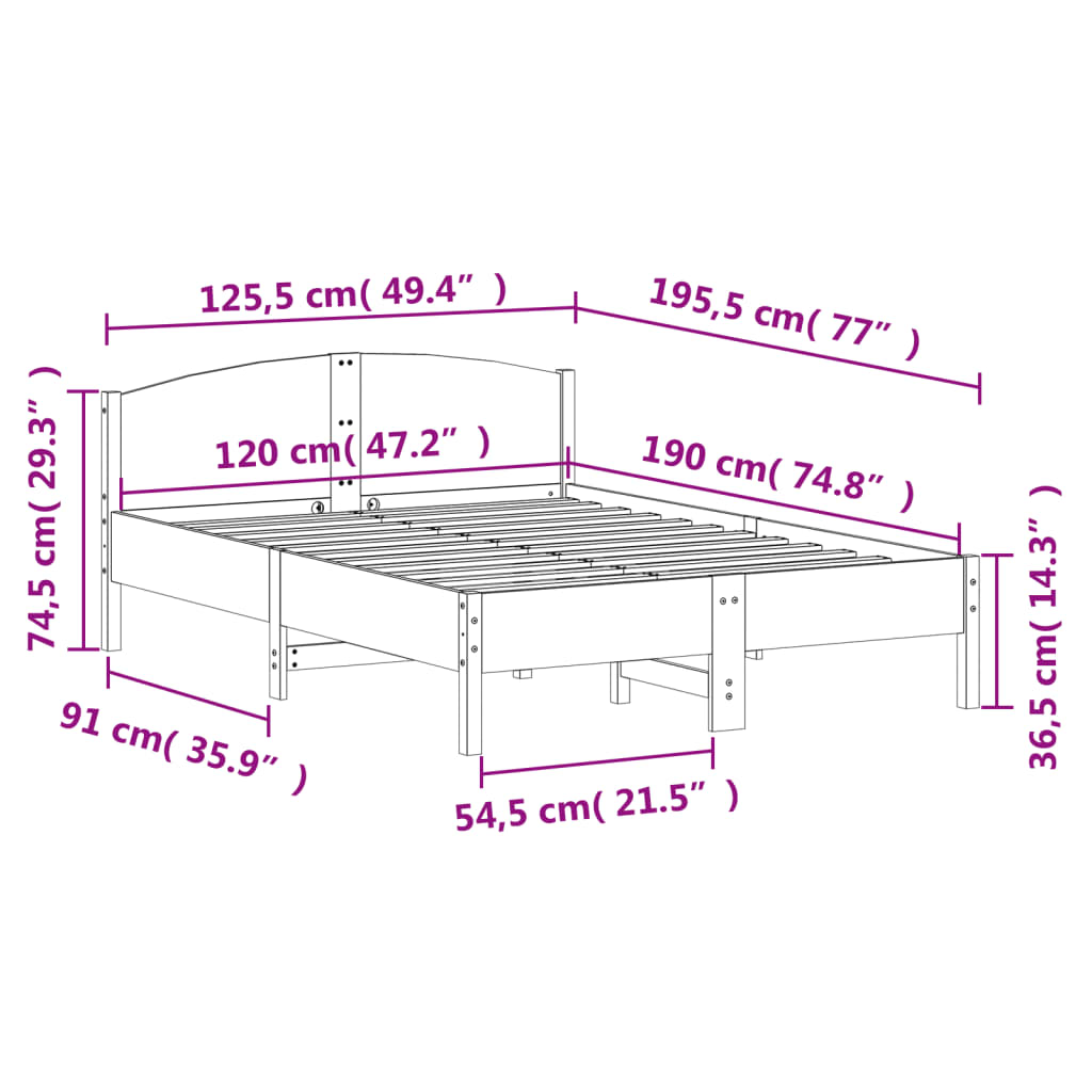 Bed Frame without Mattress 120x190 cm Small Double Solid Wood Pine