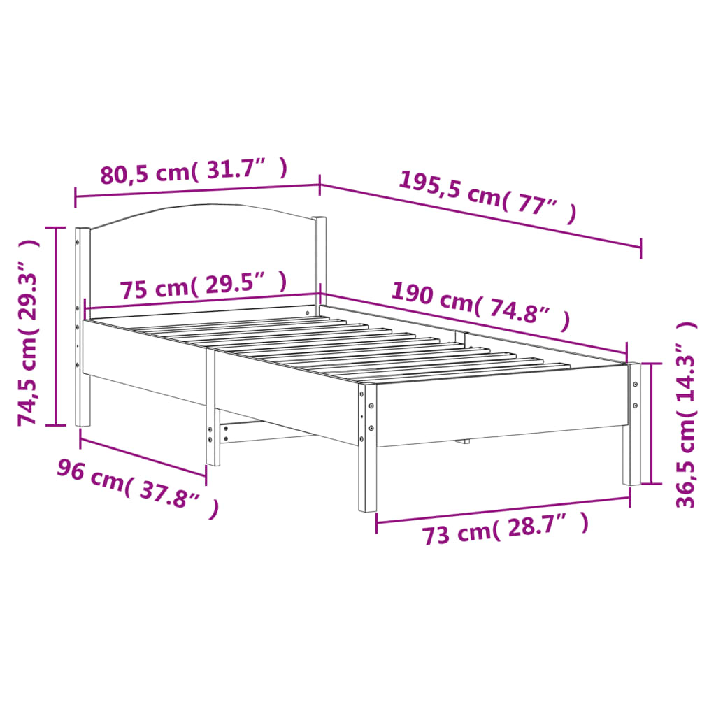 Bed Frame without Mattress Wax Brown 75x190 cm Small Single Solid Wood Pine