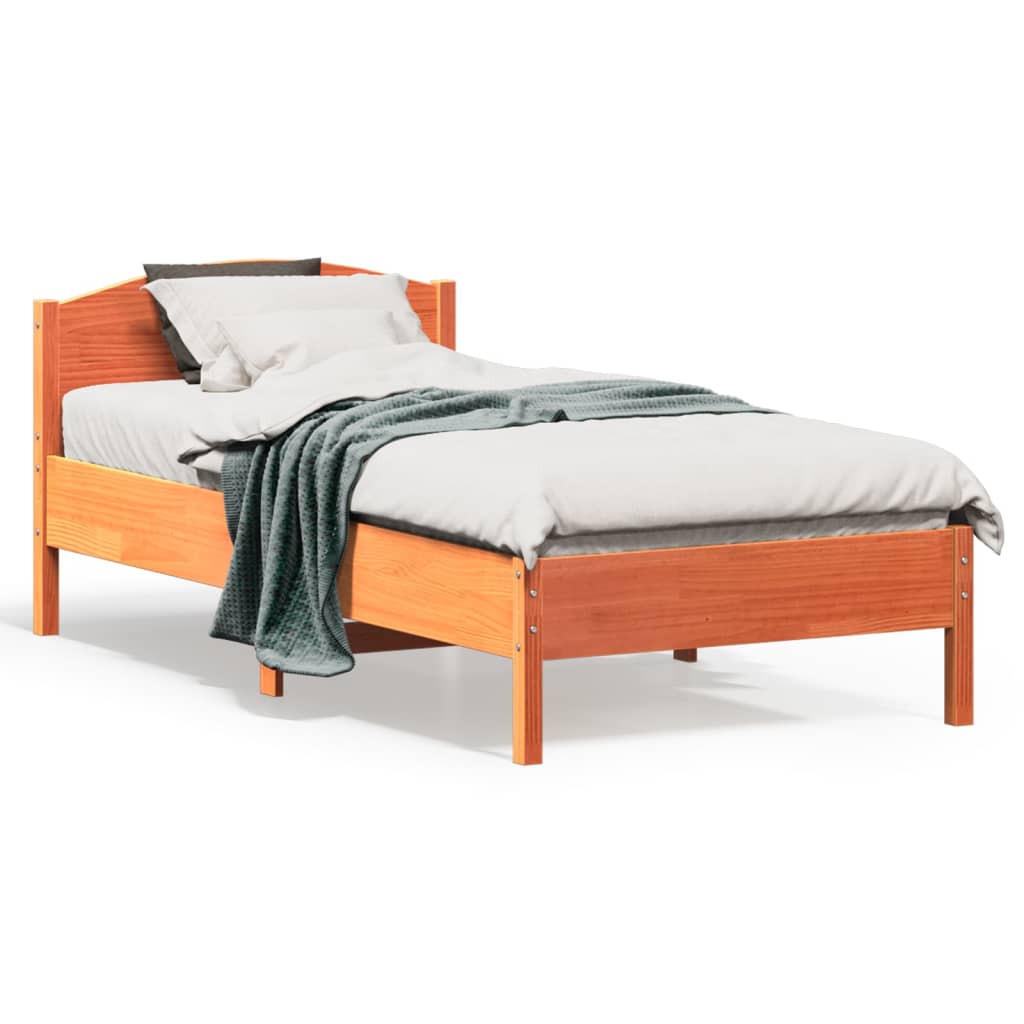 Bed Frame without Mattress Wax Brown 75x190 cm Small Single Solid Wood Pine