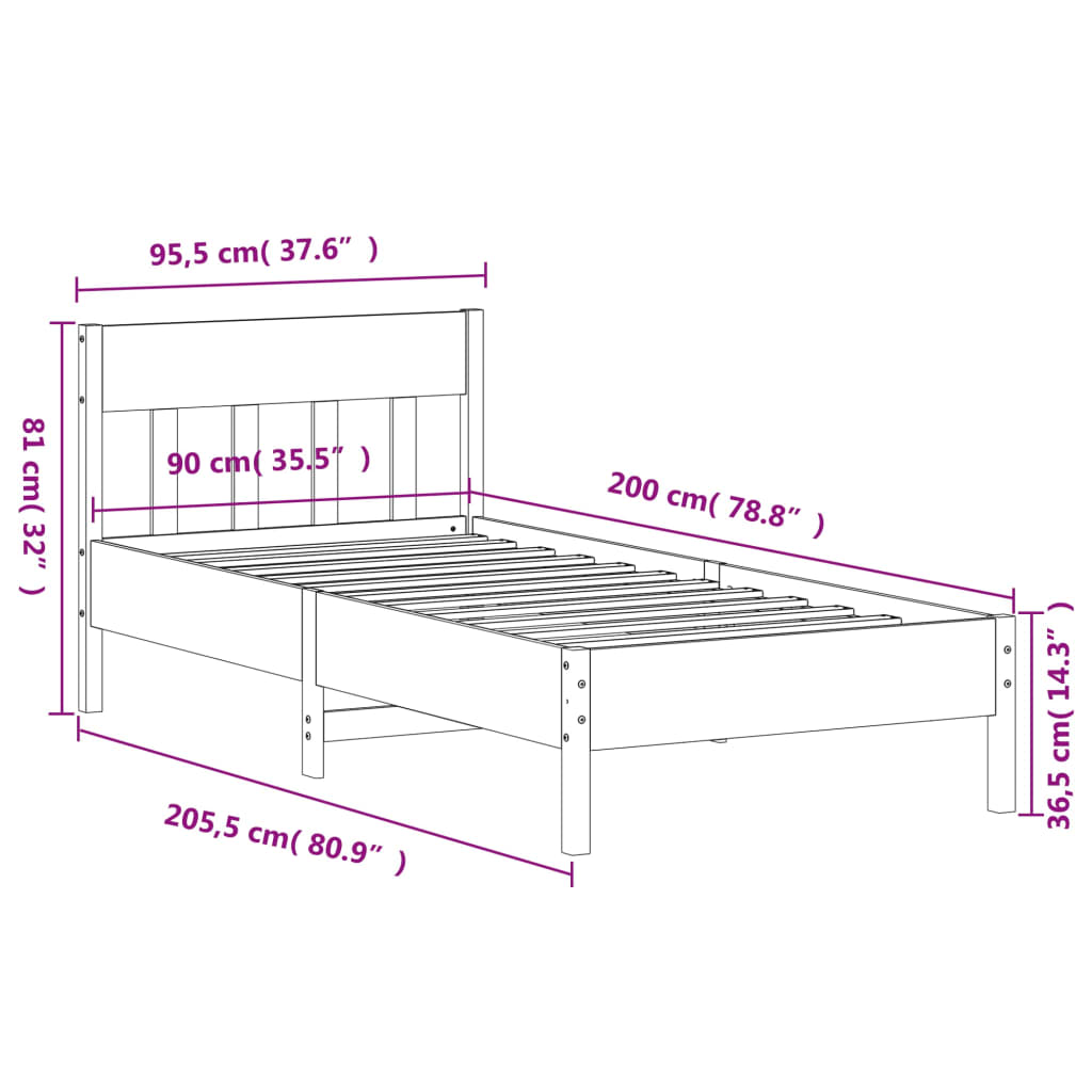 Bed Frame without Mattress 90x200 cm Solid Wood Pine