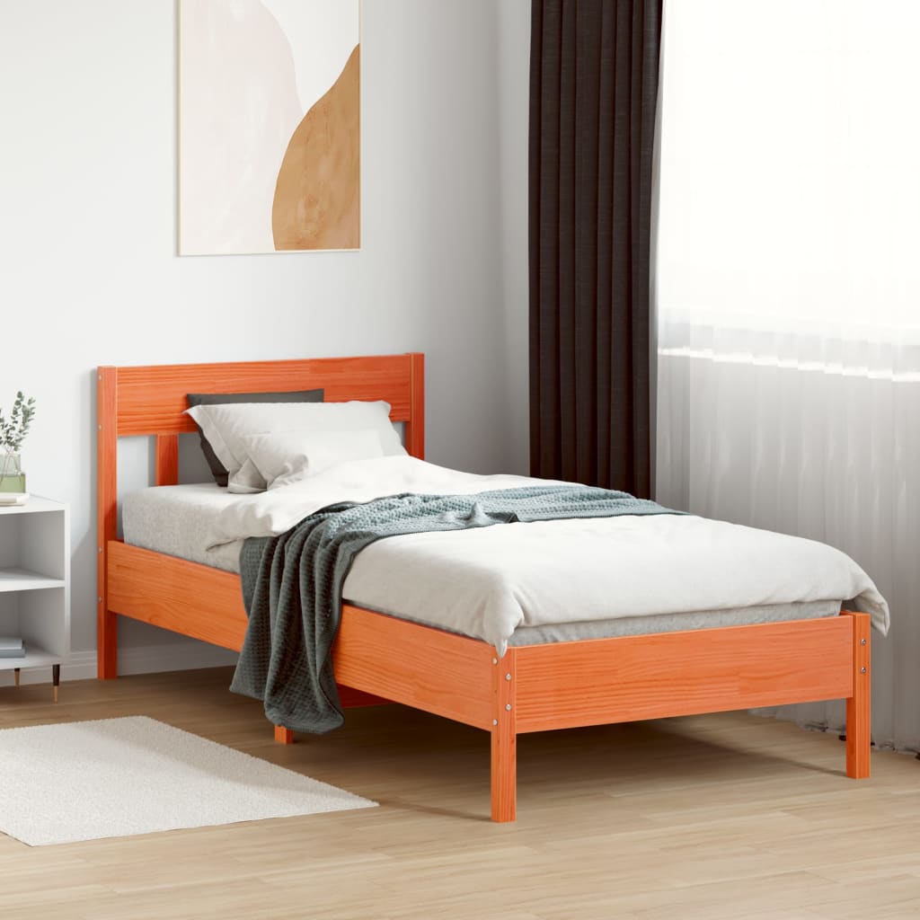 Bed Frame without Mattress Wax Brown 90x200 cm Solid Wood Pine
