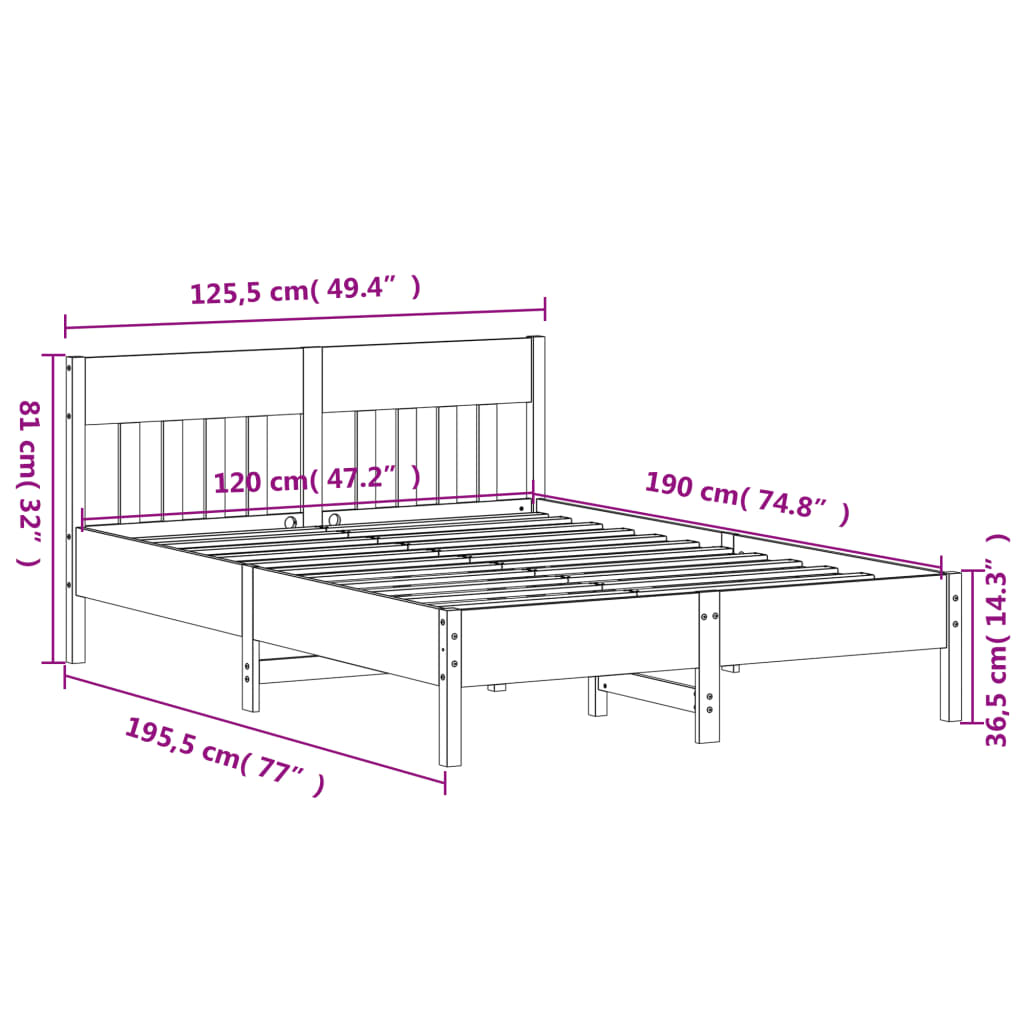 Bed Frame without Mattress 120x190 cm Small Double Solid Wood Pine