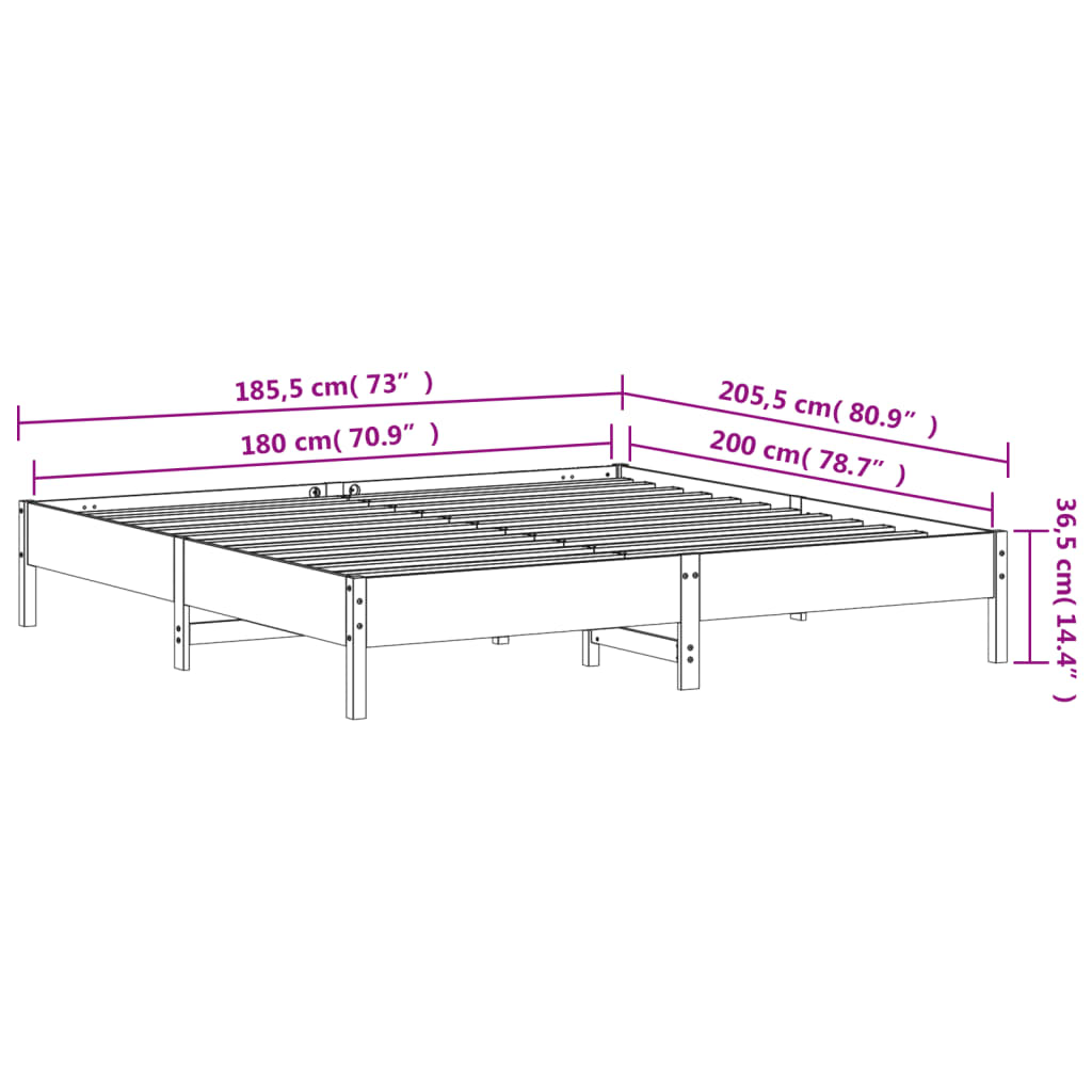 Bed Frame without Mattress 180x200 cm Super King Solid Wood Pine
