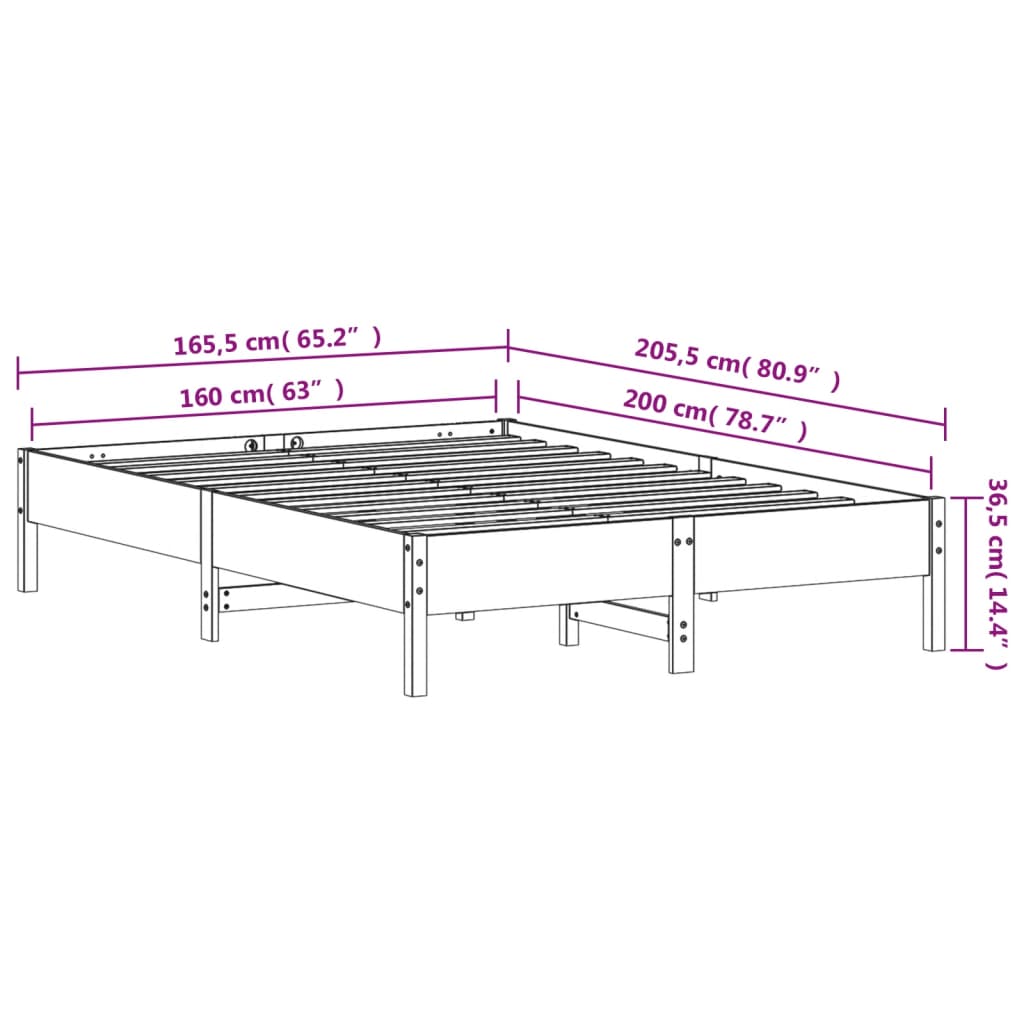 Bed Frame without Mattress 160x200 cm Solid Wood Pine