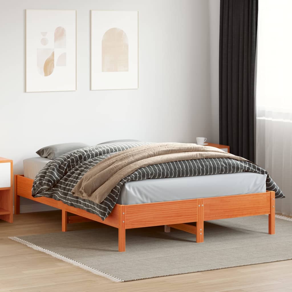 Bed Frame without Mattress Wax Brown 150x200 cm King Size Solid Wood Pine