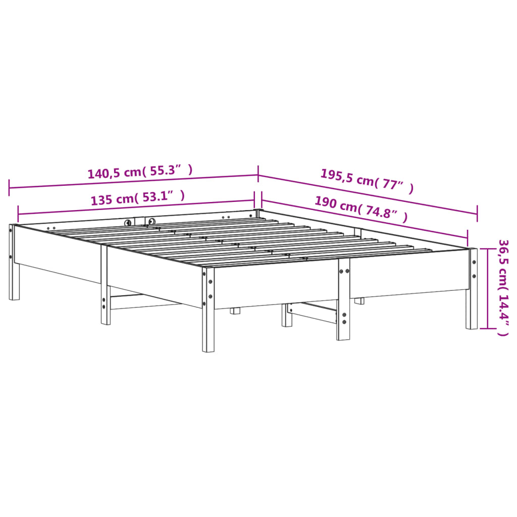 Bed Frame without Mattress White 135x190 cm Double Solid Wood Pine