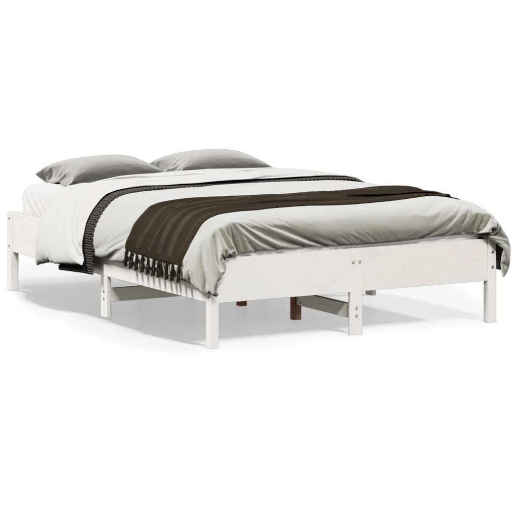 Bed Frame without Mattress White 135x190 cm Double Solid Wood Pine