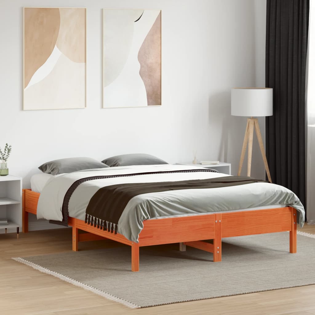 Bed Frame without Mattress Wax Brown 120x190 cm Small Double Solid Wood Pine