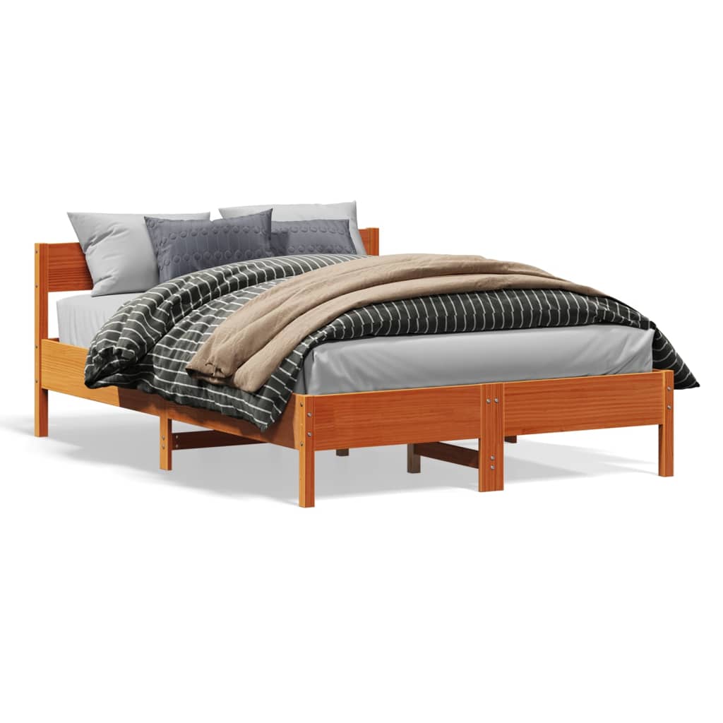 Bed Frame without Mattress Wax Brown 140x190 cm Solid Wood Pine