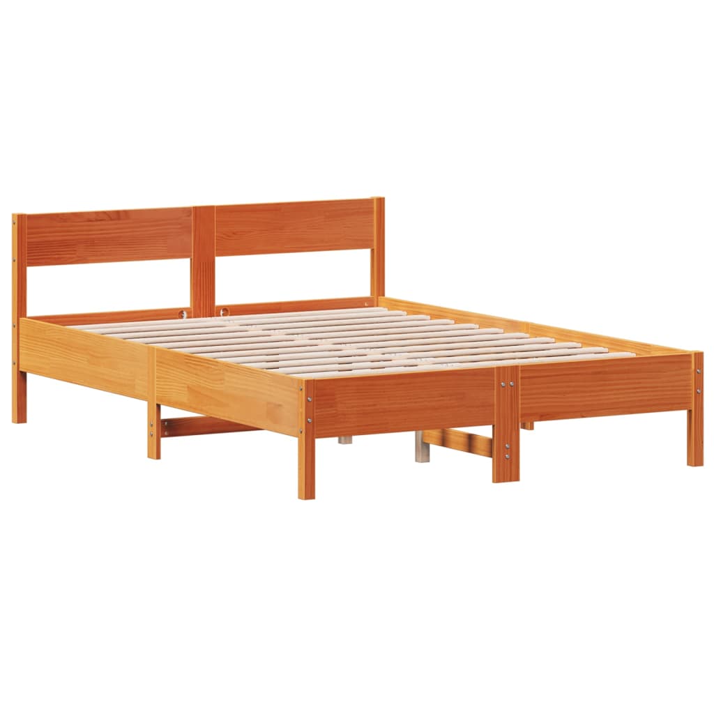 Bed Frame without Mattress Wax Brown 140x190 cm Solid Wood Pine