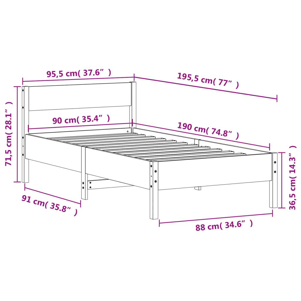 Bed Frame without Mattress 90x190 cm Single Solid Wood Pine