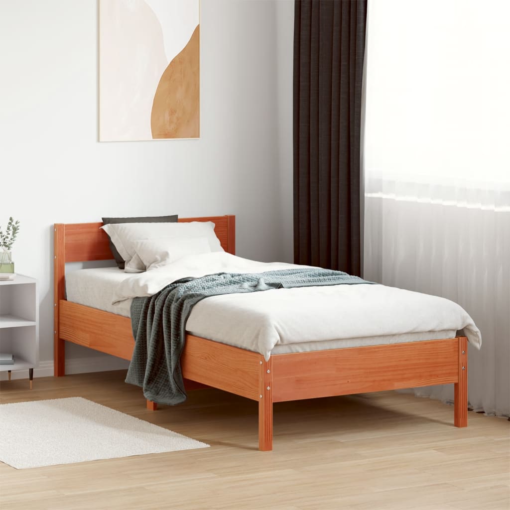 Bed Frame without Mattress Wax Brown 75x190 cm Small Single Solid Wood Pine