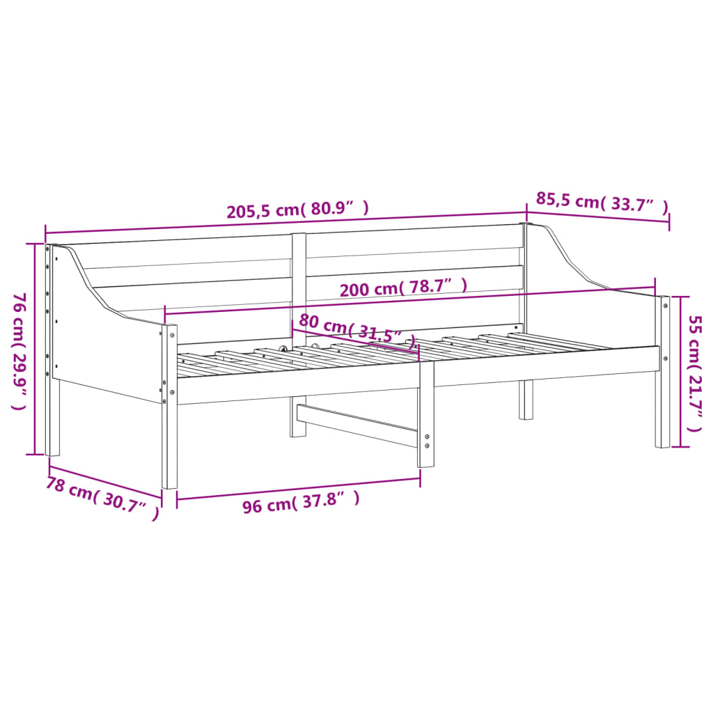 Day Bed without Mattress Wax Brown 80x200 cm Solid Wood Pine