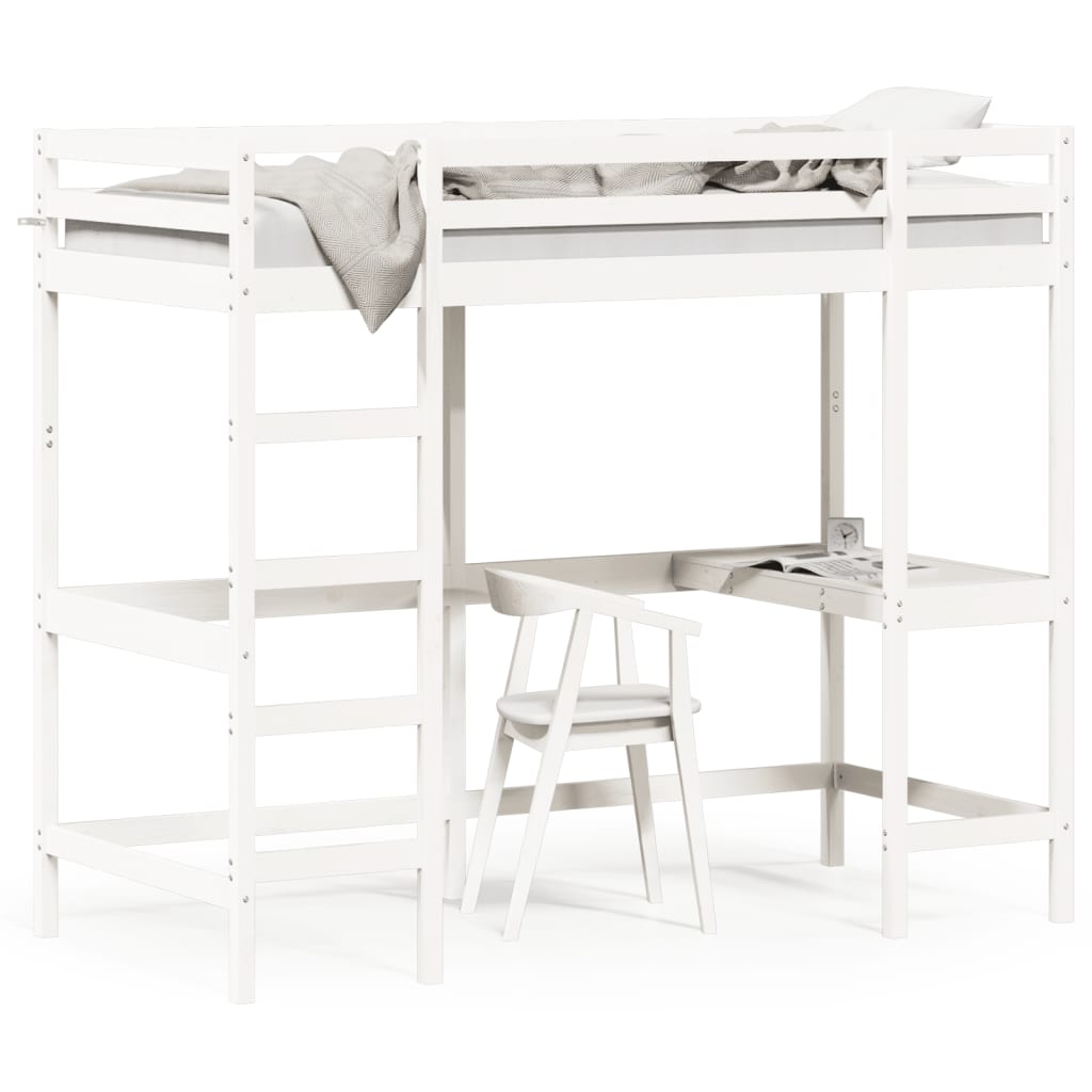 Loft Bed without Mattress White 100x200 cm Solid Wood Pine