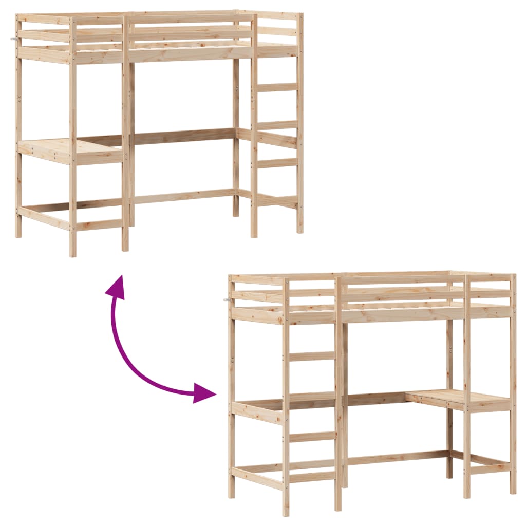 Loft Bed without Mattress 90x200 cm Solid Wood Pine