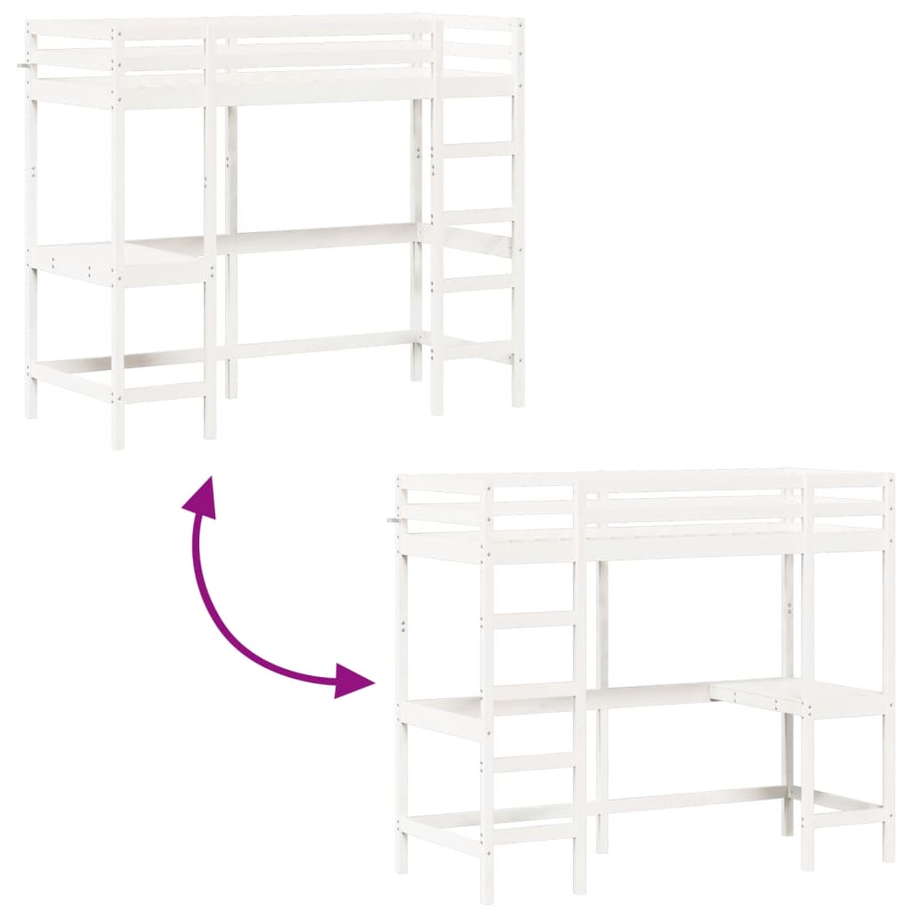 Loft Bed without Mattress White 75x190 cm Small Single Solid Wood Pine