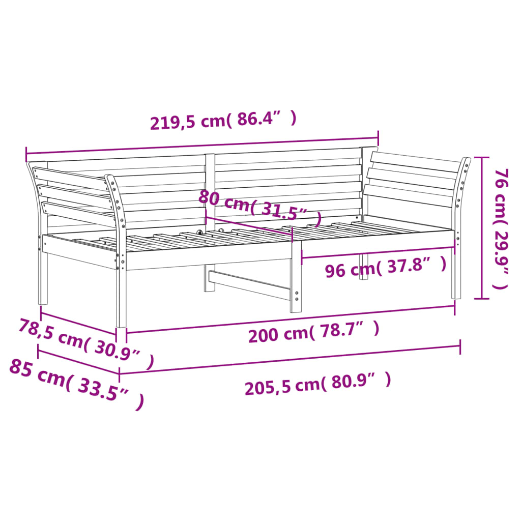 Day Bed without Mattress White 80x200 cm Solid Wood Pine