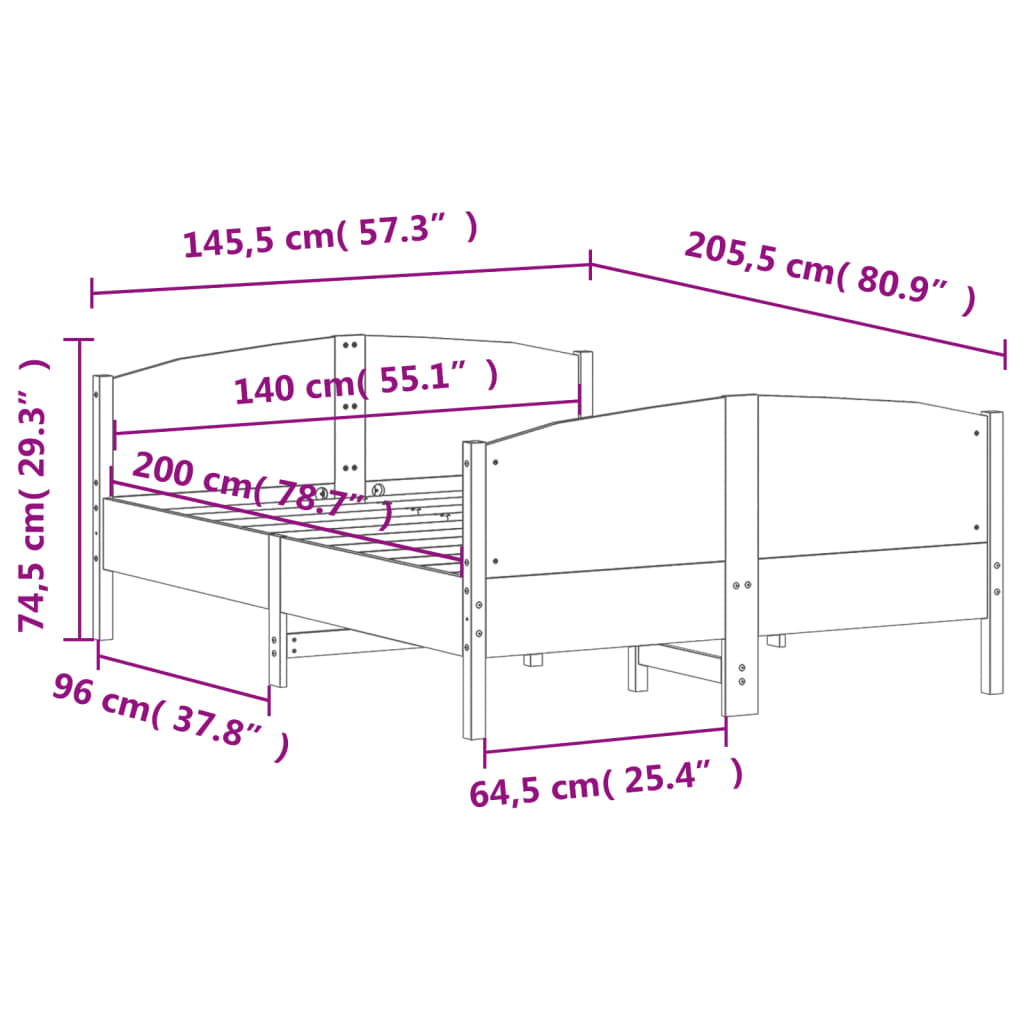 Bed Frame without Mattress White 140x200 cm Solid Wood Pine