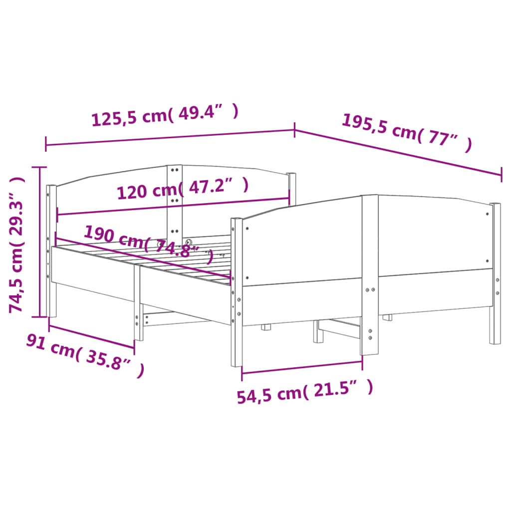 Bed Frame without Mattress Wax Brown 120x190 cm Small Double Solid Wood Pine