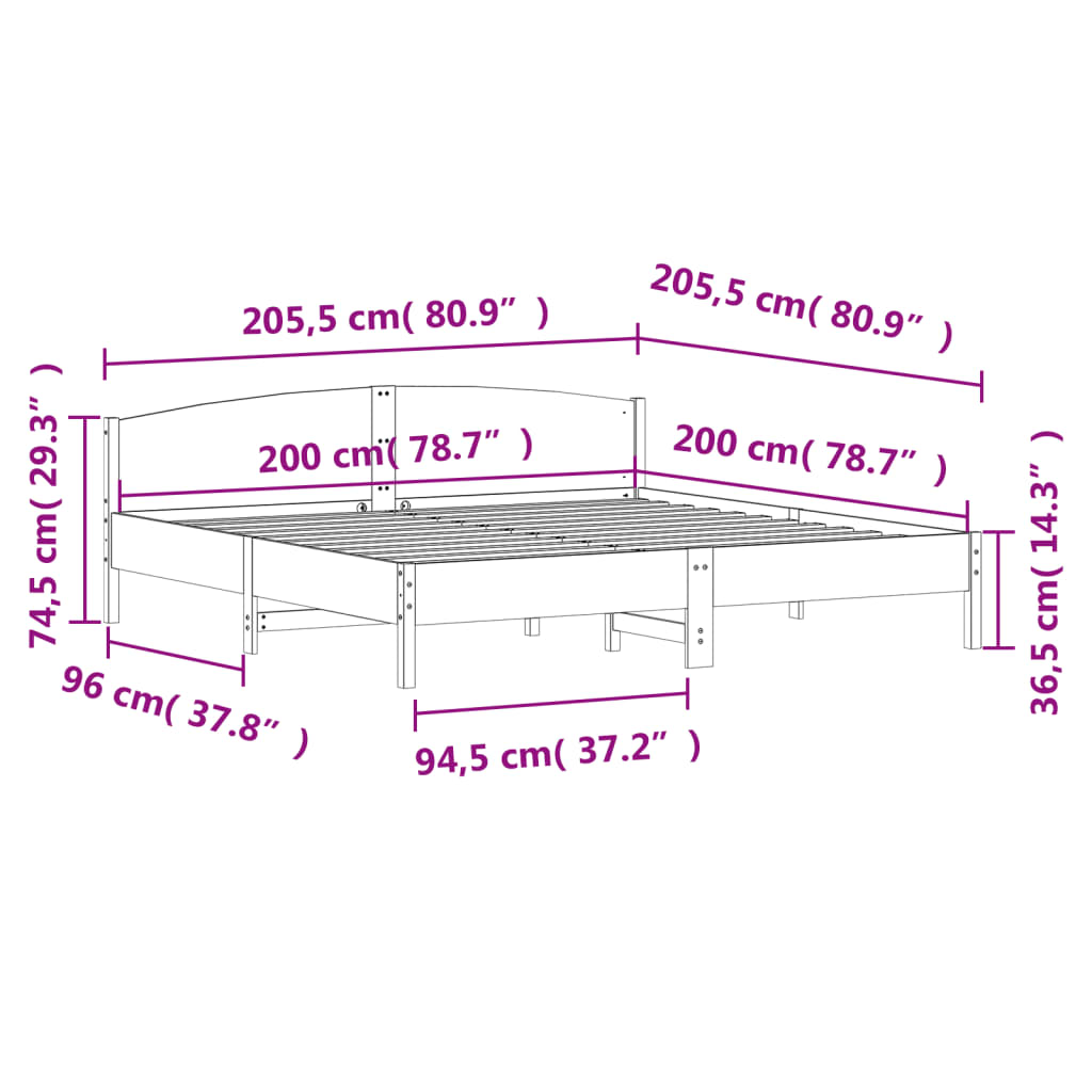 Bed Frame without Mattress Wax Brown 200x200 cm Solid Wood Pine