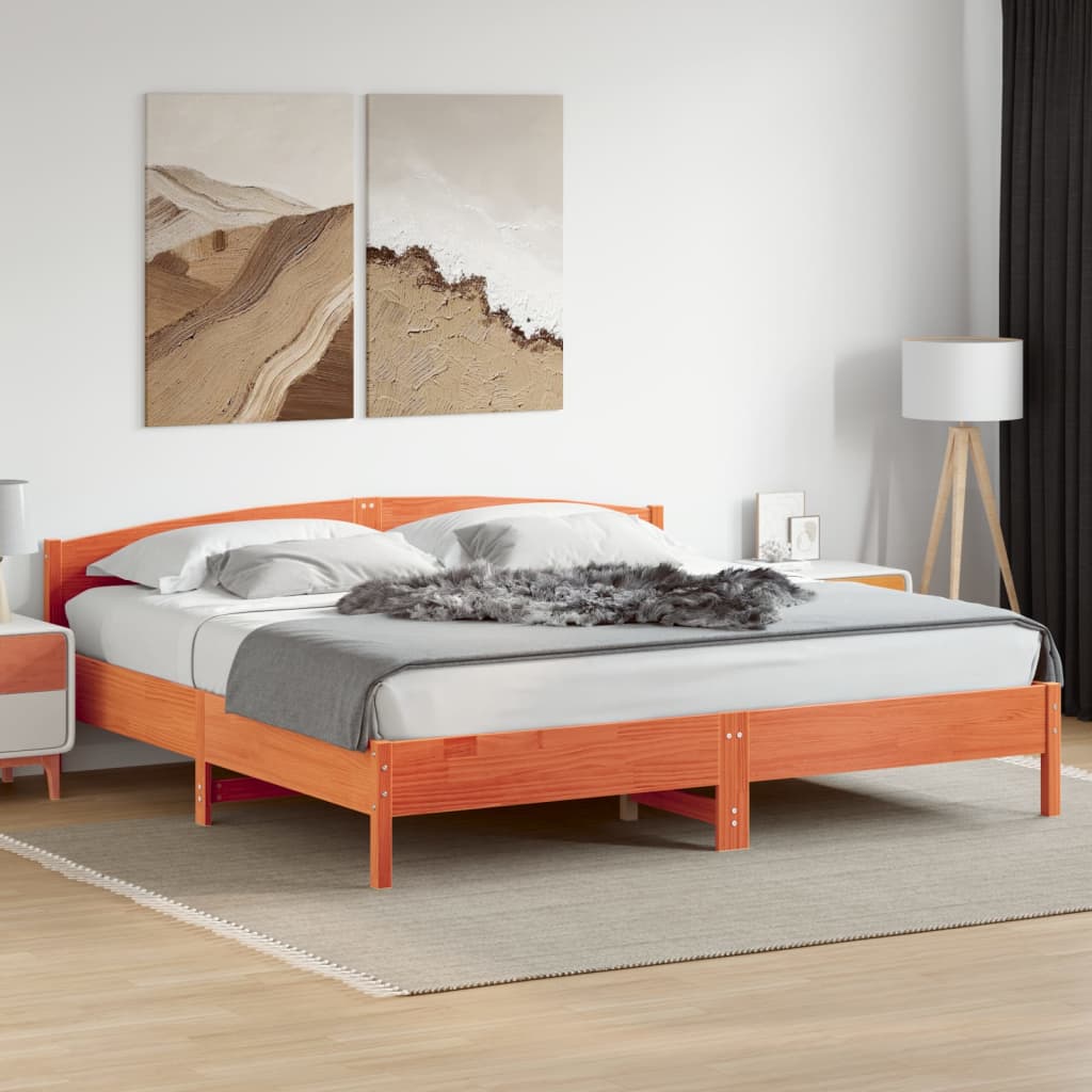 Bed Frame without Mattress Wax Brown 200x200 cm Solid Wood Pine