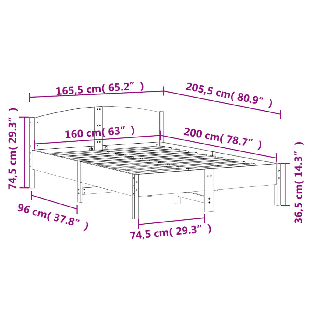Bed Frame without Mattress 160x200 cm Solid Wood Pine