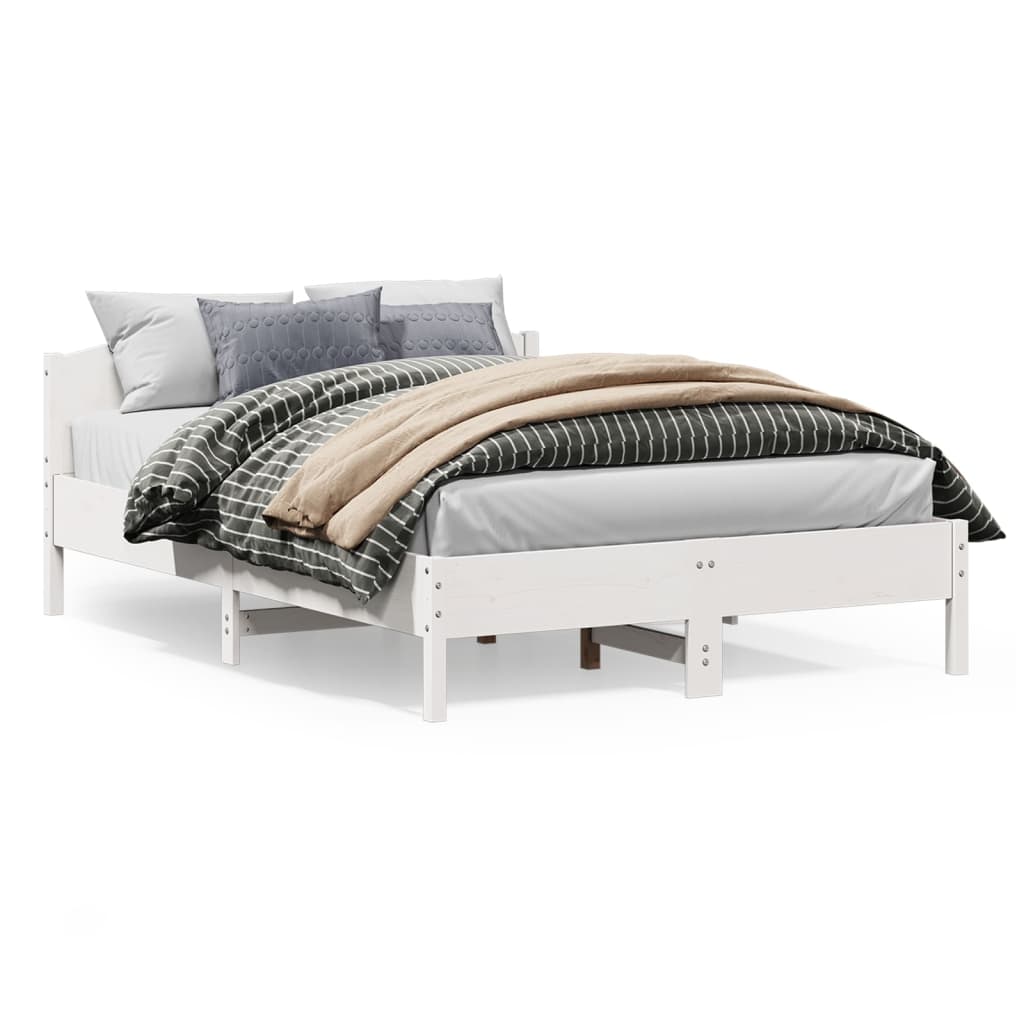 Bed Frame without Mattress White 150x200 cm King Size Solid Wood Pine