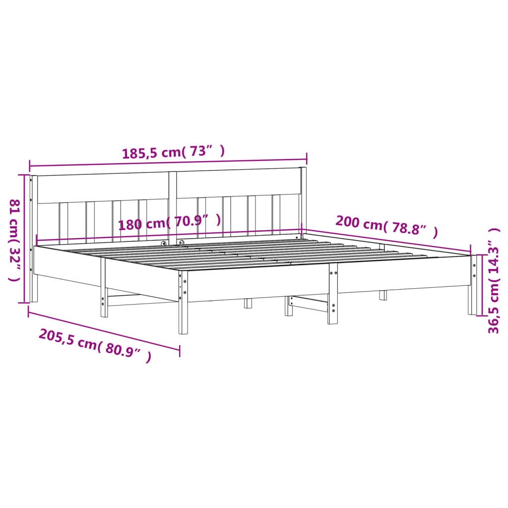 Bed Frame without Mattress 180x200 cm Super King Solid Wood Pine
