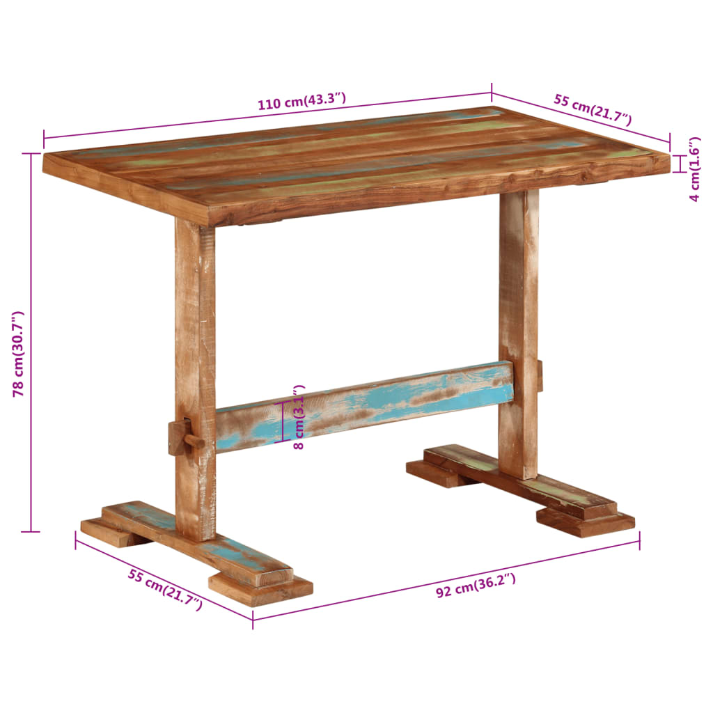 Dining Table 110x55x78 cm Solid Wood Reclaimed