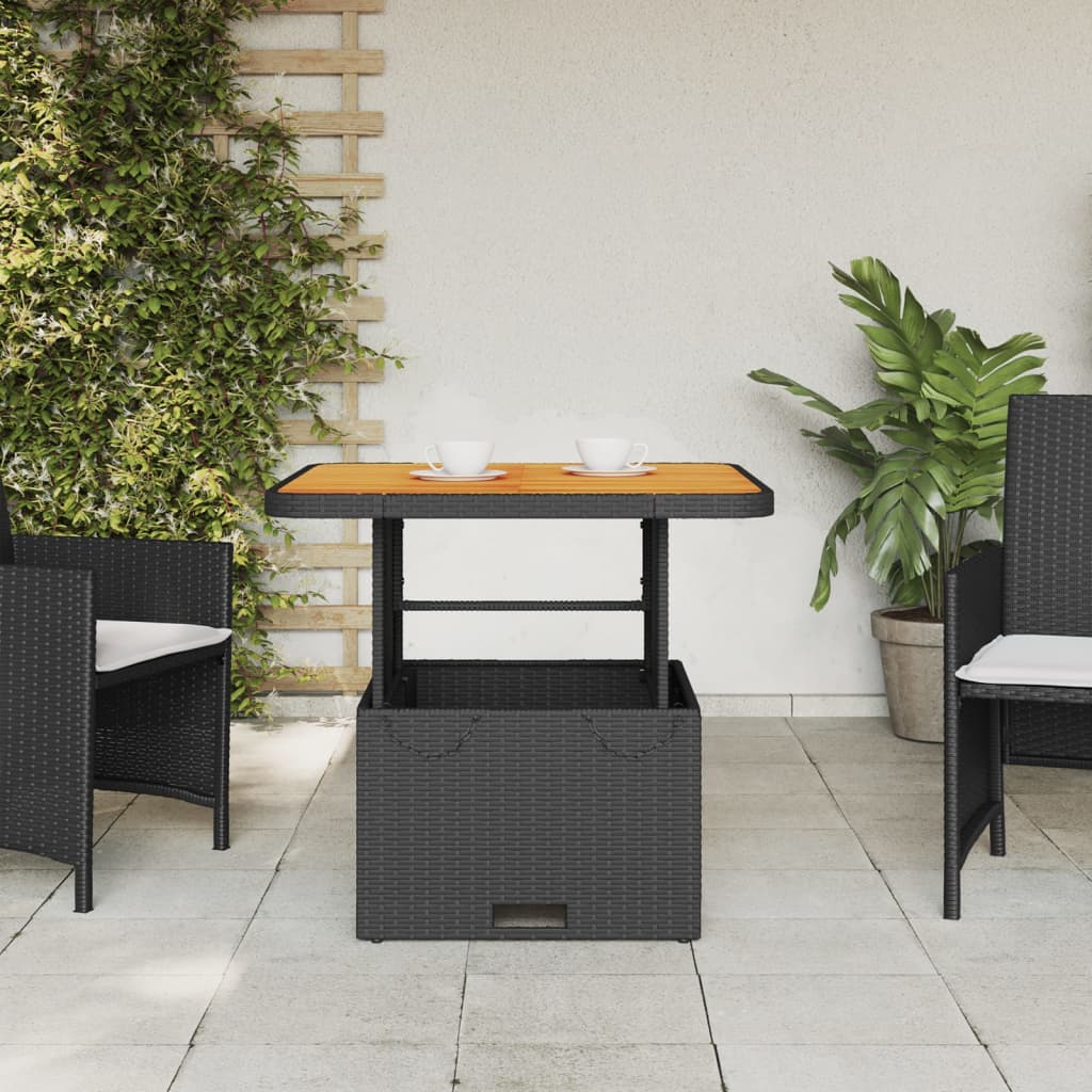 Outdoor Patio Square Poly Rattan Adjustable Garden Dining Table Acacia Wood Top