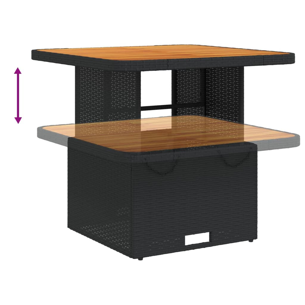 Outdoor Patio Square Poly Rattan Adjustable Garden Dining Table Acacia Wood Top