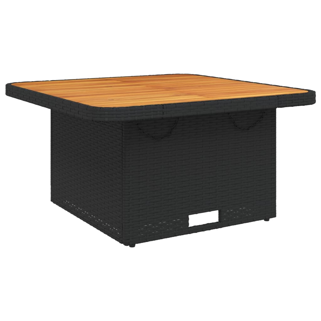 Outdoor Patio Square Poly Rattan Adjustable Garden Dining Table Acacia Wood Top