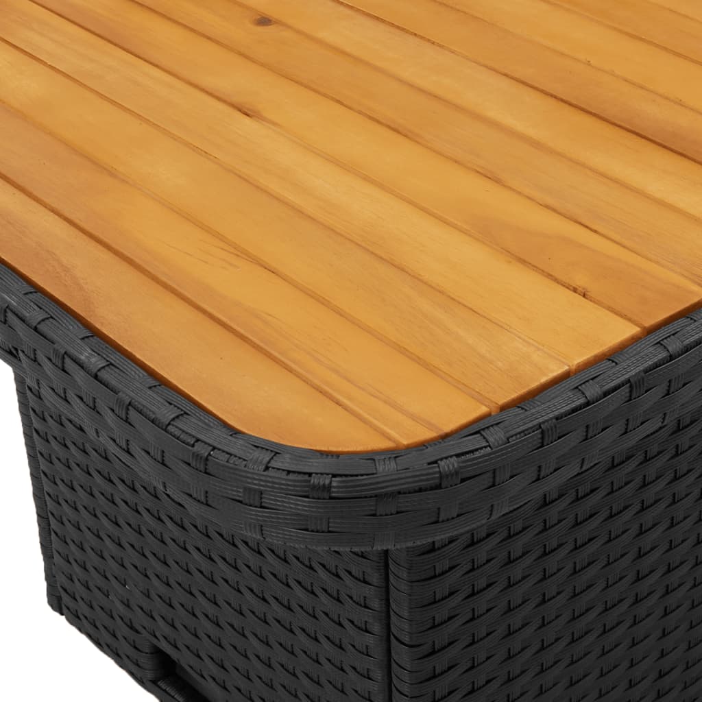 Outdoor Patio Square Poly Rattan Adjustable Garden Dining Table Acacia Wood Top