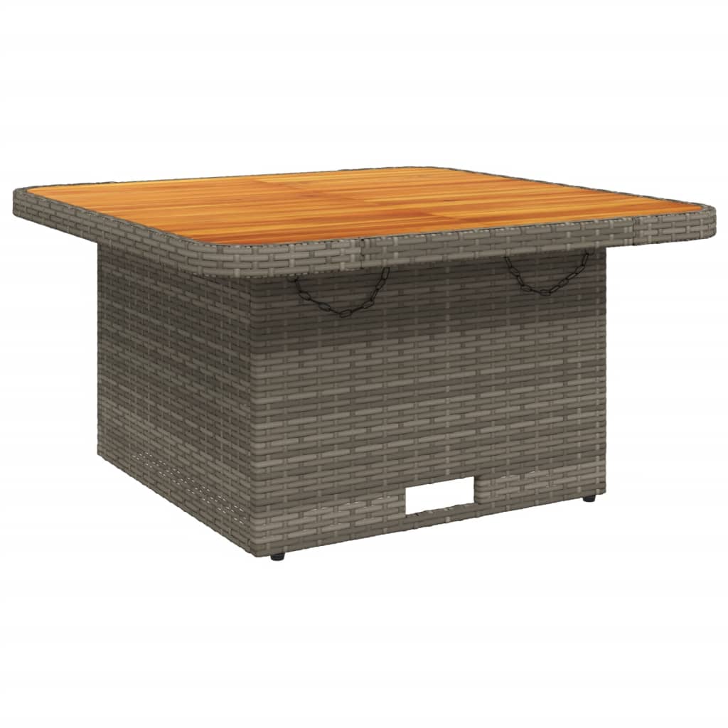 Outdoor Patio Square Poly Rattan Adjustable Garden Dining Table Acacia Wood Top