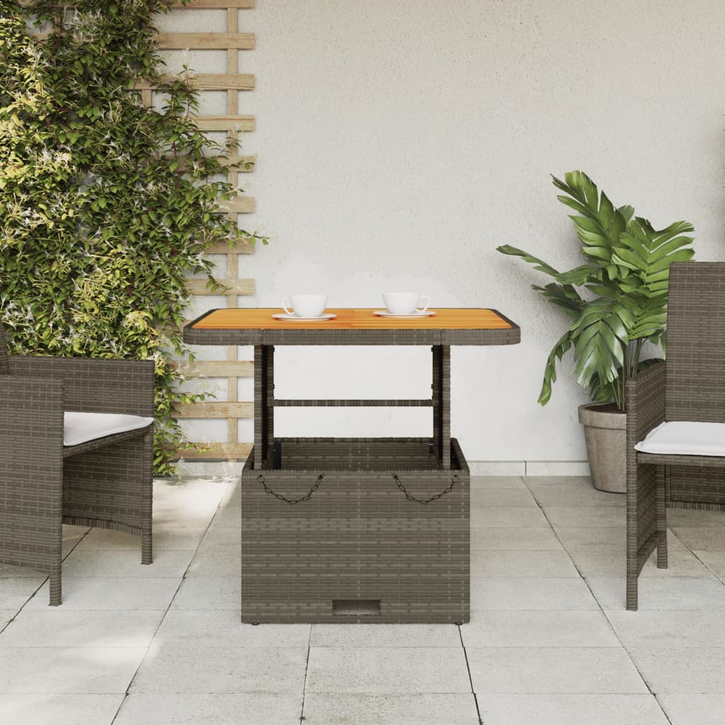 Outdoor Patio Square Poly Rattan Adjustable Garden Dining Table Acacia Wood Top