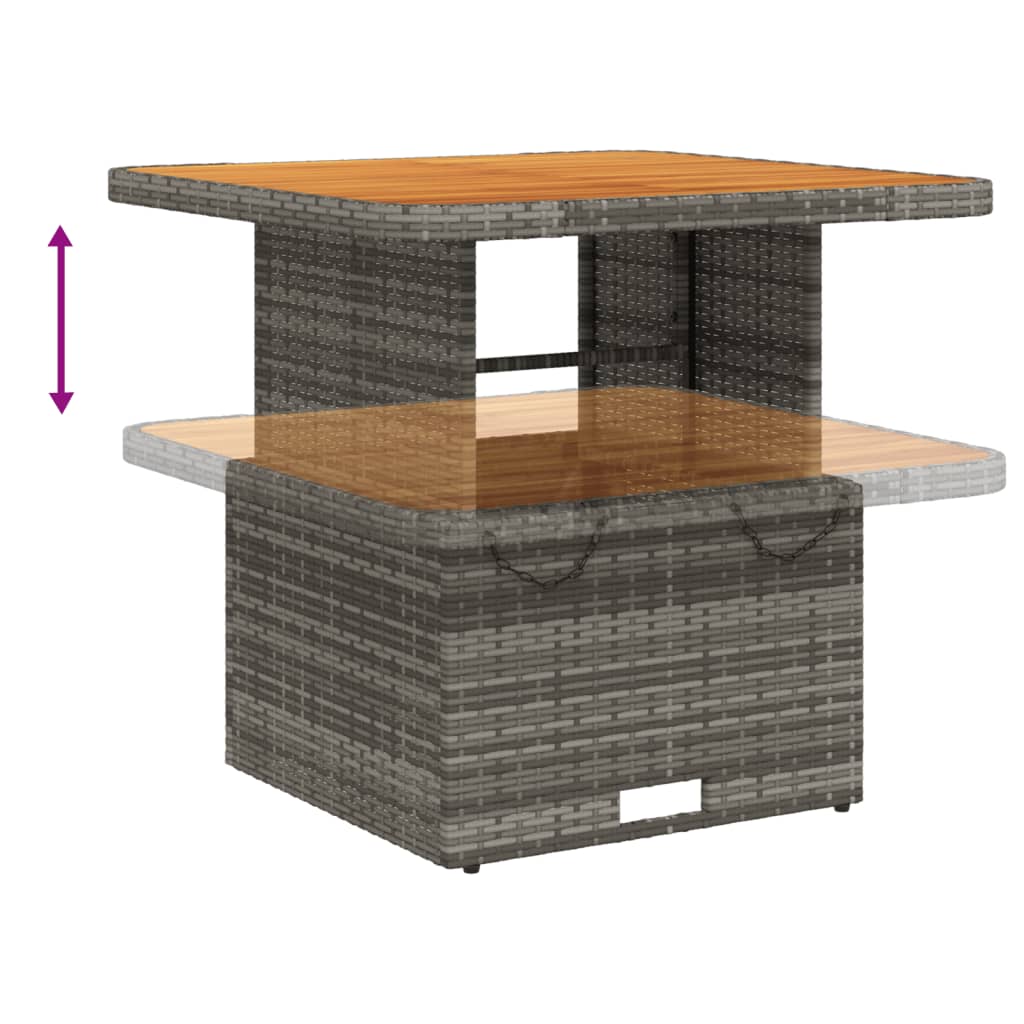Outdoor Patio Square Poly Rattan Adjustable Garden Dining Table Acacia Wood Top