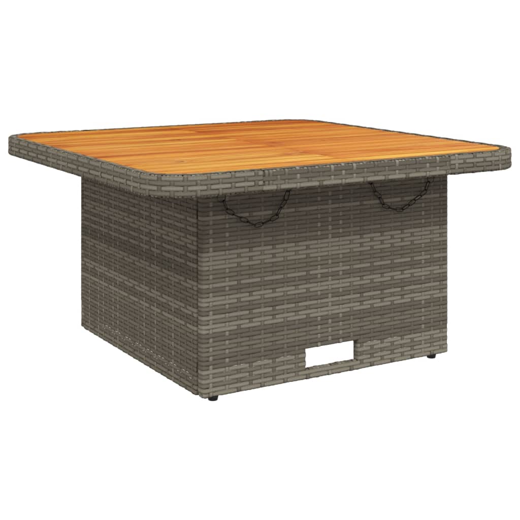 Outdoor Patio Square Poly Rattan Adjustable Garden Dining Table Acacia Wood Top