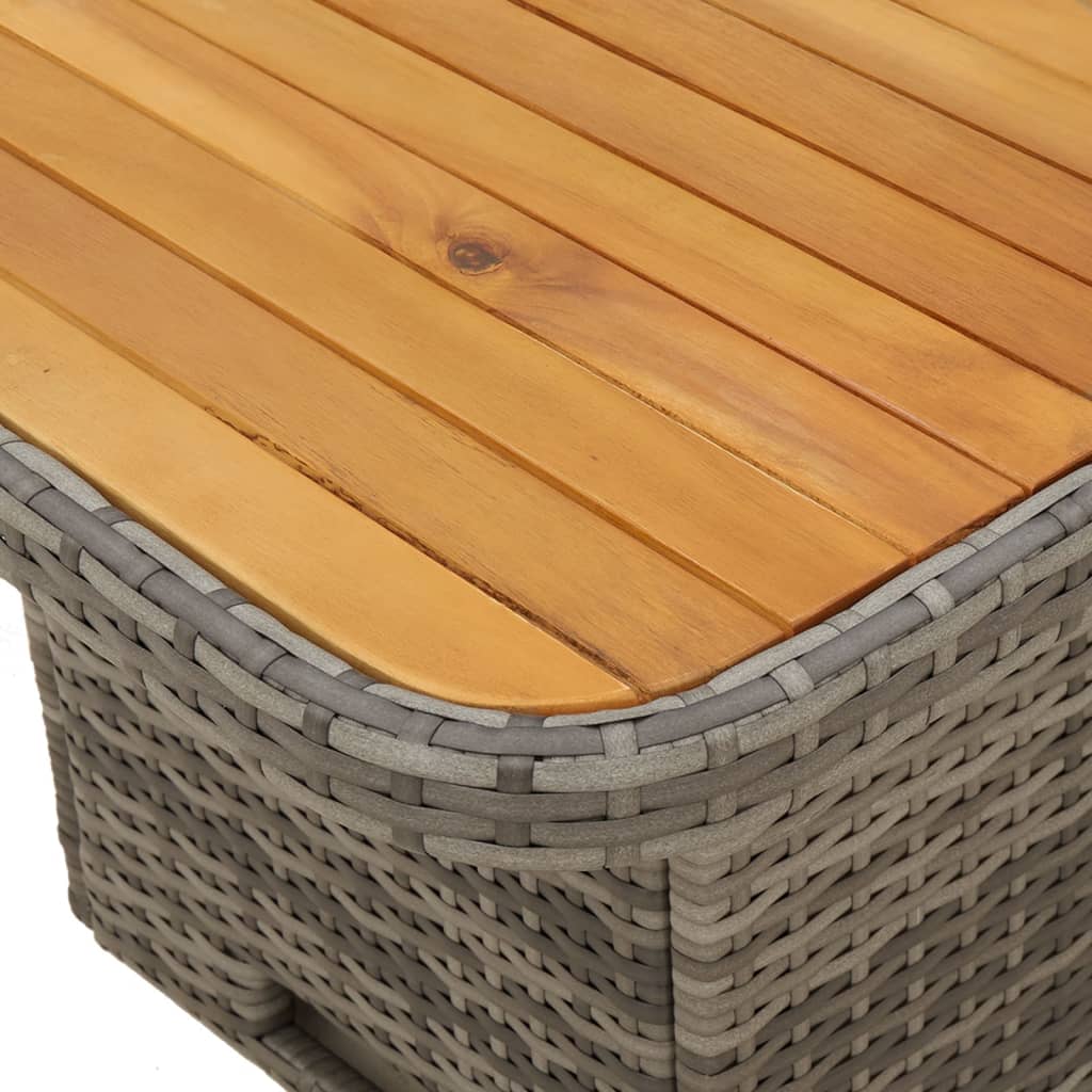 Outdoor Patio Square Poly Rattan Adjustable Garden Dining Table Acacia Wood Top